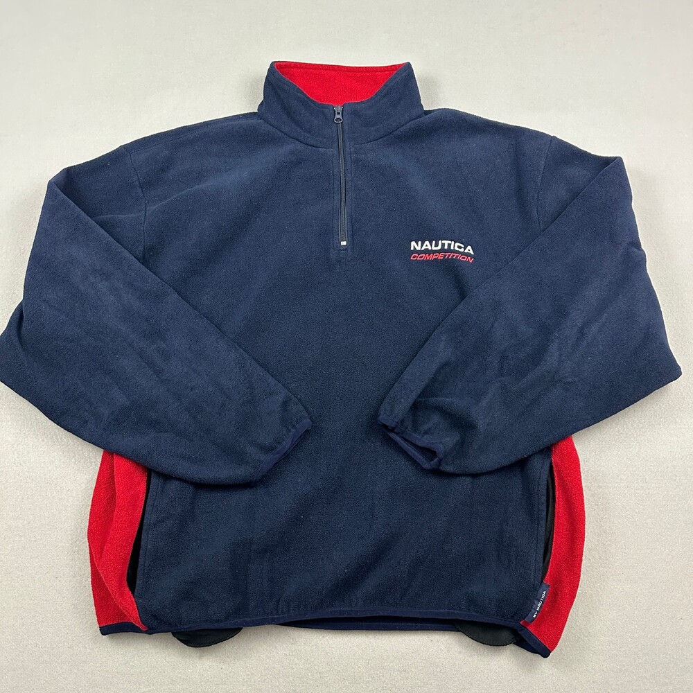 Vintage Nautica Jacket Men Extra Large Blue Red Competition Fleece Pullover USA